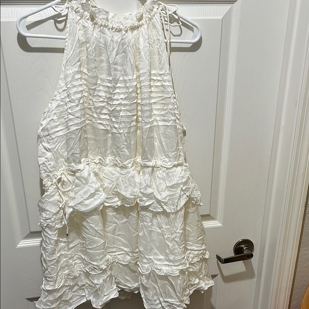 Let Me Be Halter Chic White Ruffled Mini Dress